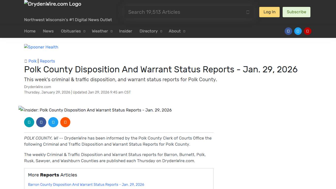 Insider: Polk County Disposition And Warrant Status Reports - Jan. 29, 2026 Recent News DrydenWire.com