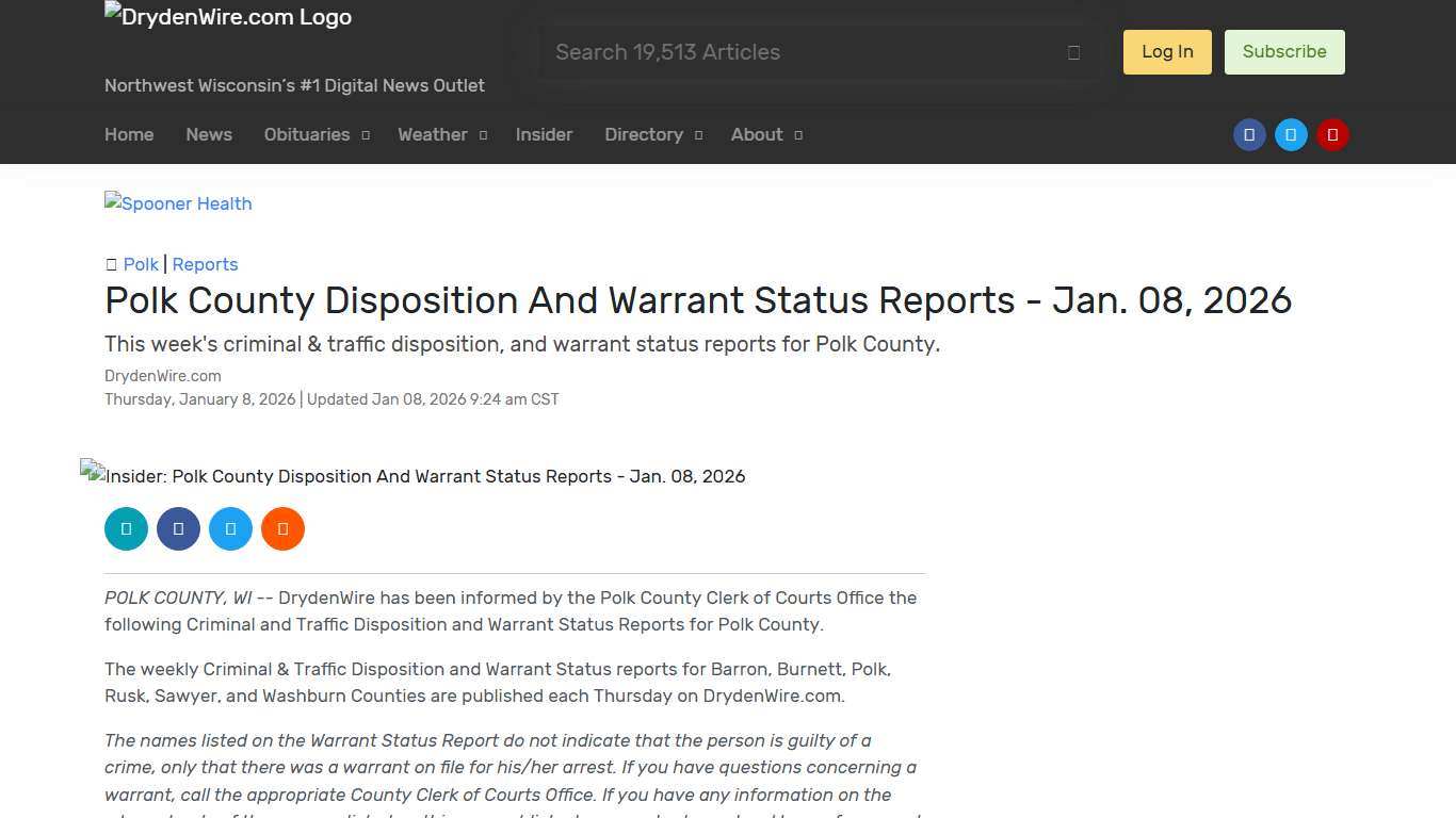 Insider: Polk County Disposition And Warrant Status Reports - Jan. 08, 2026 Recent News DrydenWire.com